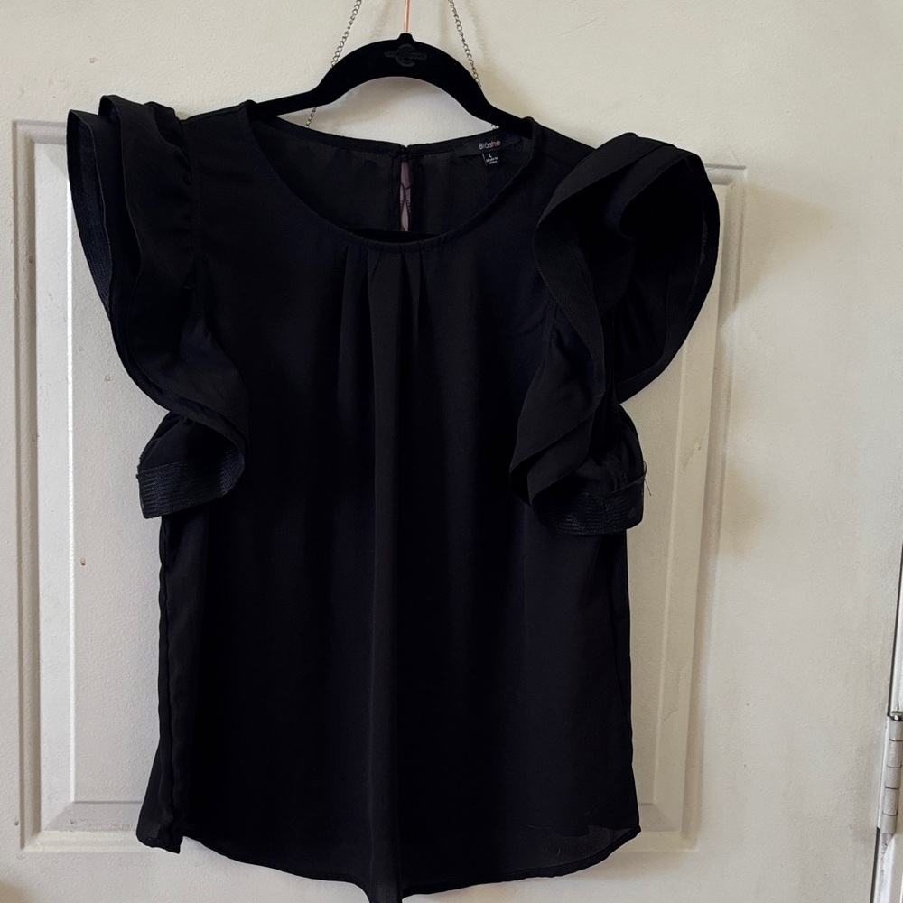 Women's Black Ruffle Sleeve Blouse - Brand: